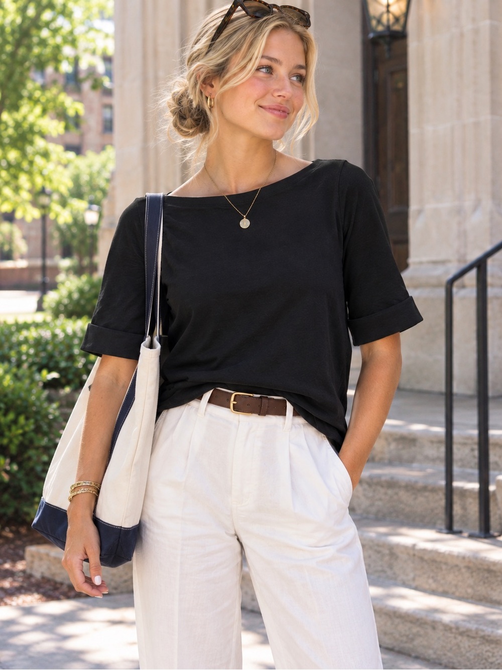 Lauren Ralph Lauren Black Boatneck Short Sleeve Tee Preppy Minimalist Basics